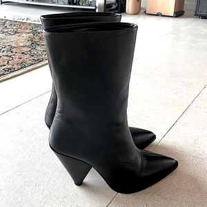 The Kooples Black Leather Boots FR 38 Cone Heel Pointed Toe Parisian Chic